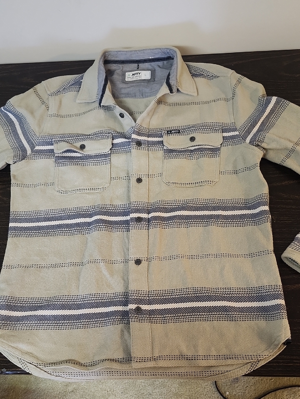 Jetty Mens Shacket L Stripe Button Front Outdoor Style Casual Shirt